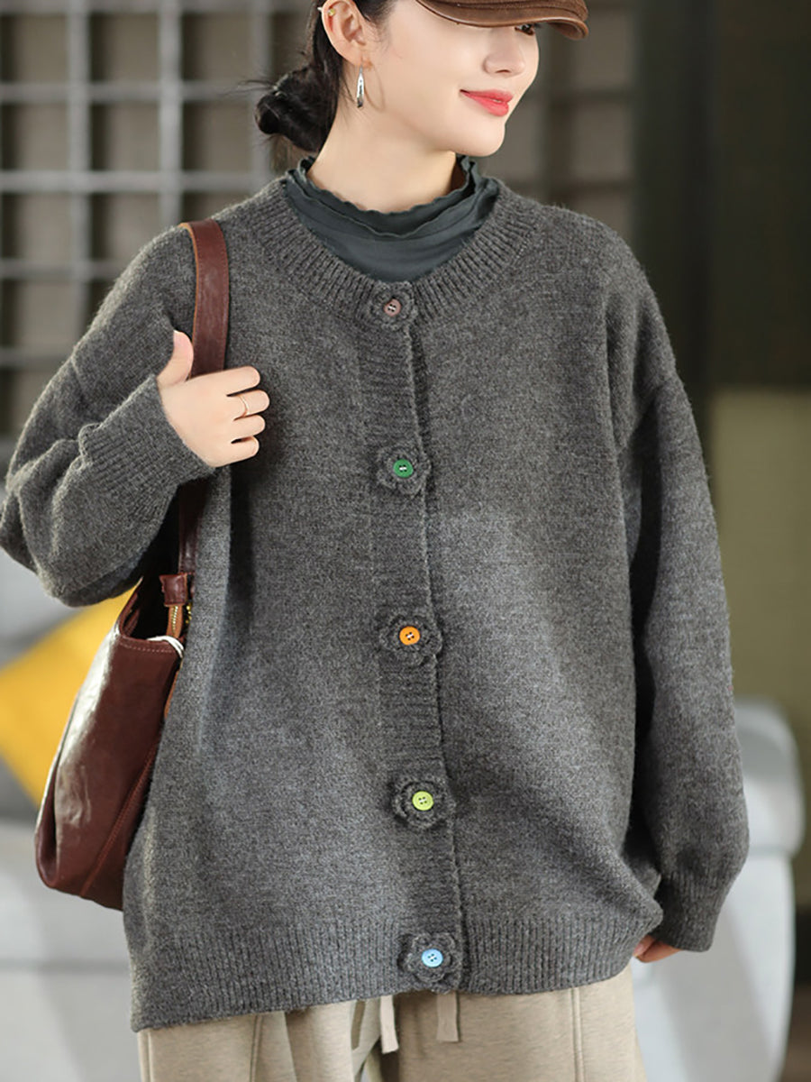 Women Wool Blend Crochet Flower Knit Cardigan