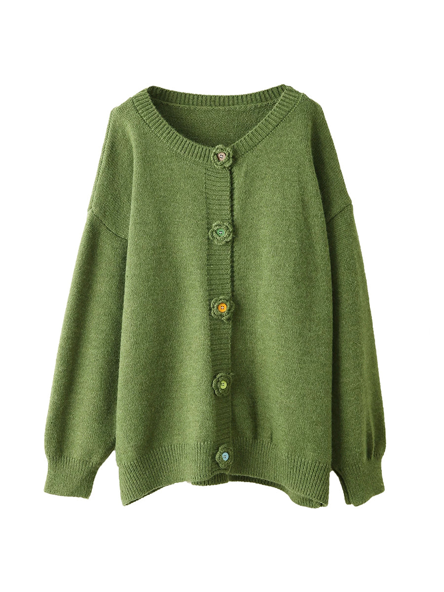 Women Wool Blend Crochet Flower Knit Cardigan