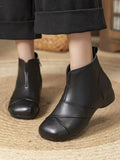 Women Winter Ethnic Genuine Leather Fleece-Lined Warm Ankle Boots