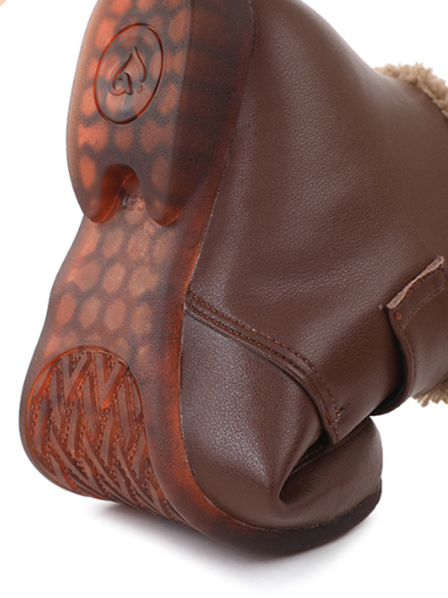 Women Winter Genuine Leather Fleece-Lined Hook-and-Loop Ankle Boots