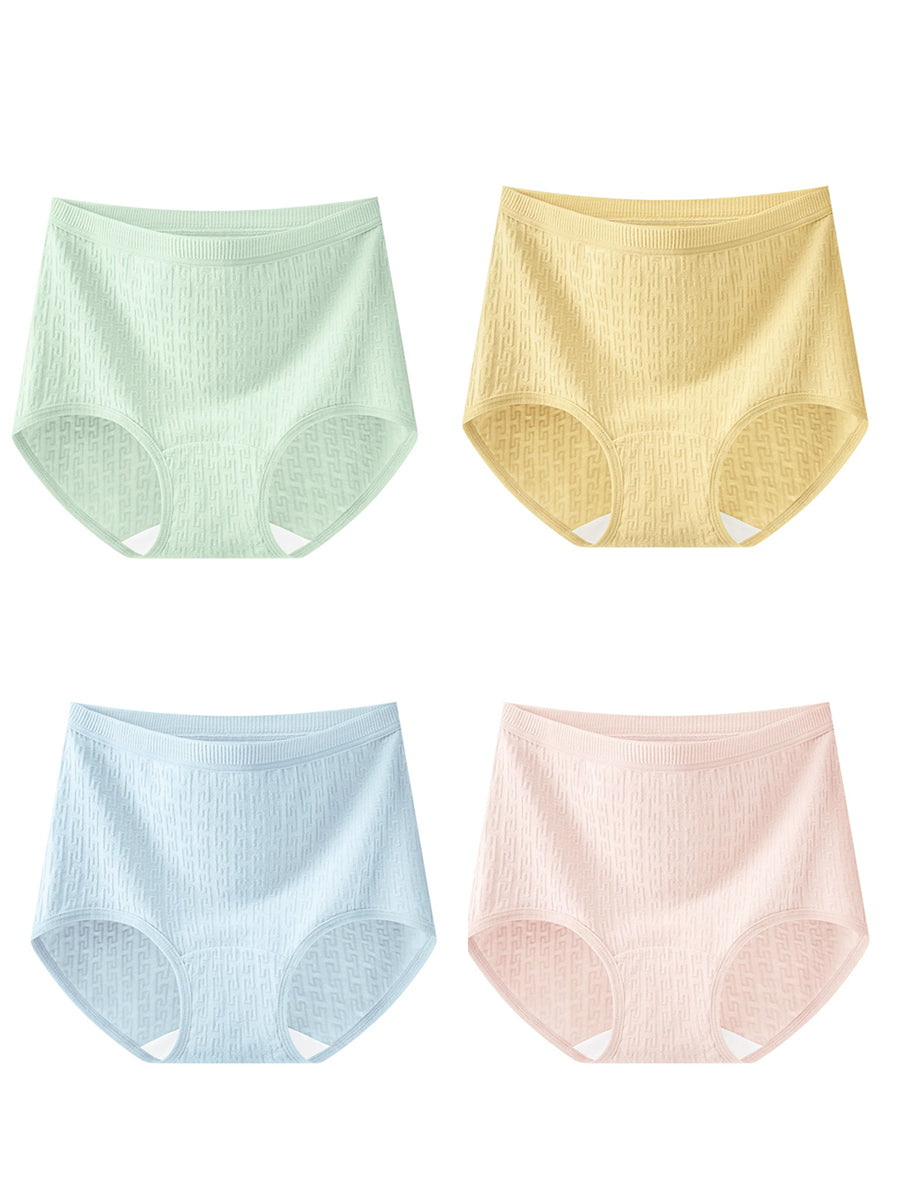 4 Pieces Women Breathable Ribbed Texture Cotton Gusset Briefs