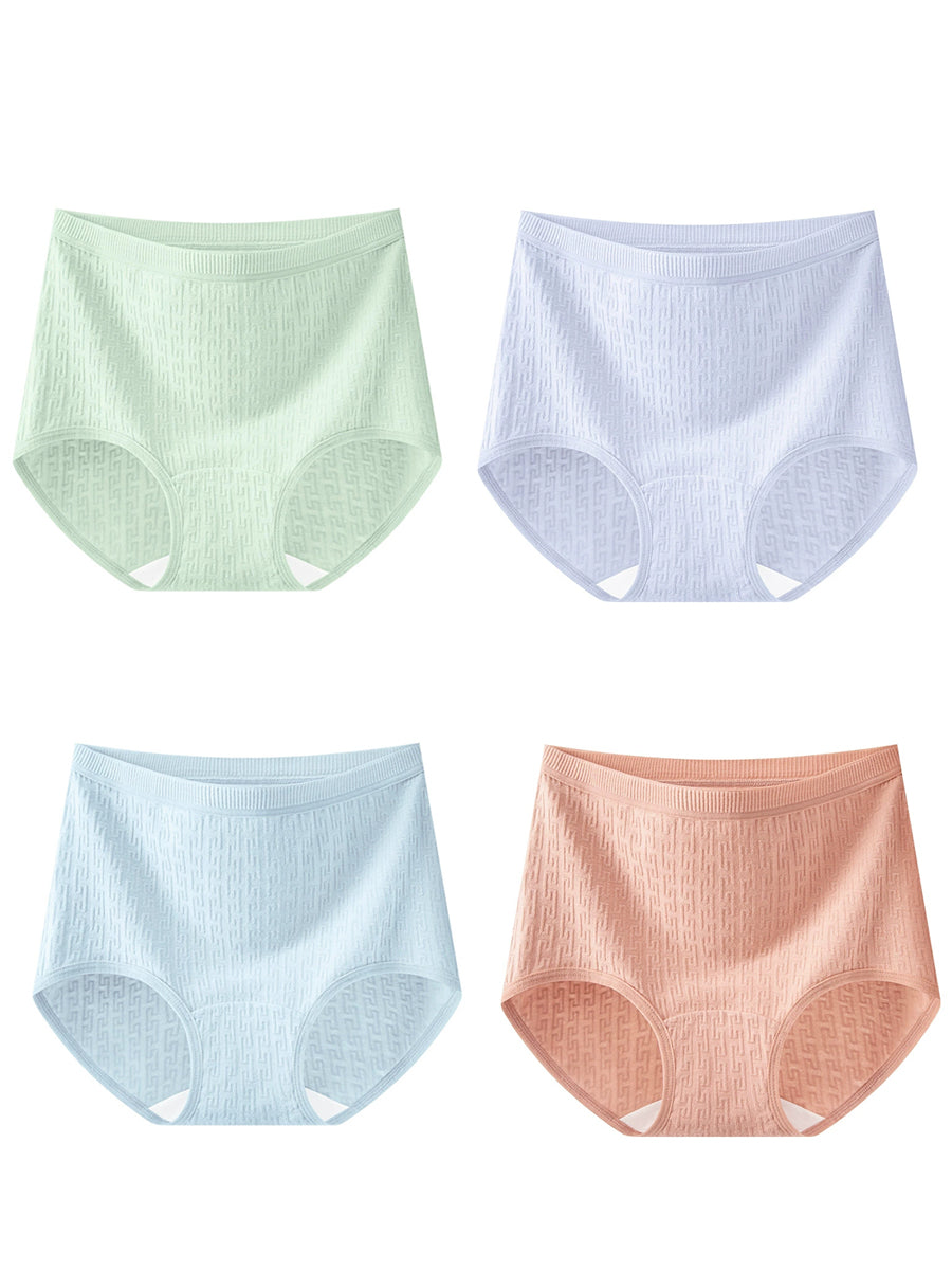 4 Pieces Women Breathable Ribbed Texture Cotton Gusset Briefs