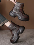 Women Vintage Genuine Leather Platform Height-Boosting Ankle Boots