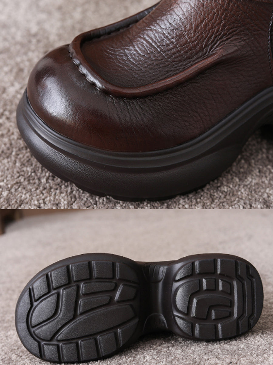 Women Vintage Genuine Leather Platform Height-Boosting Ankle Boots