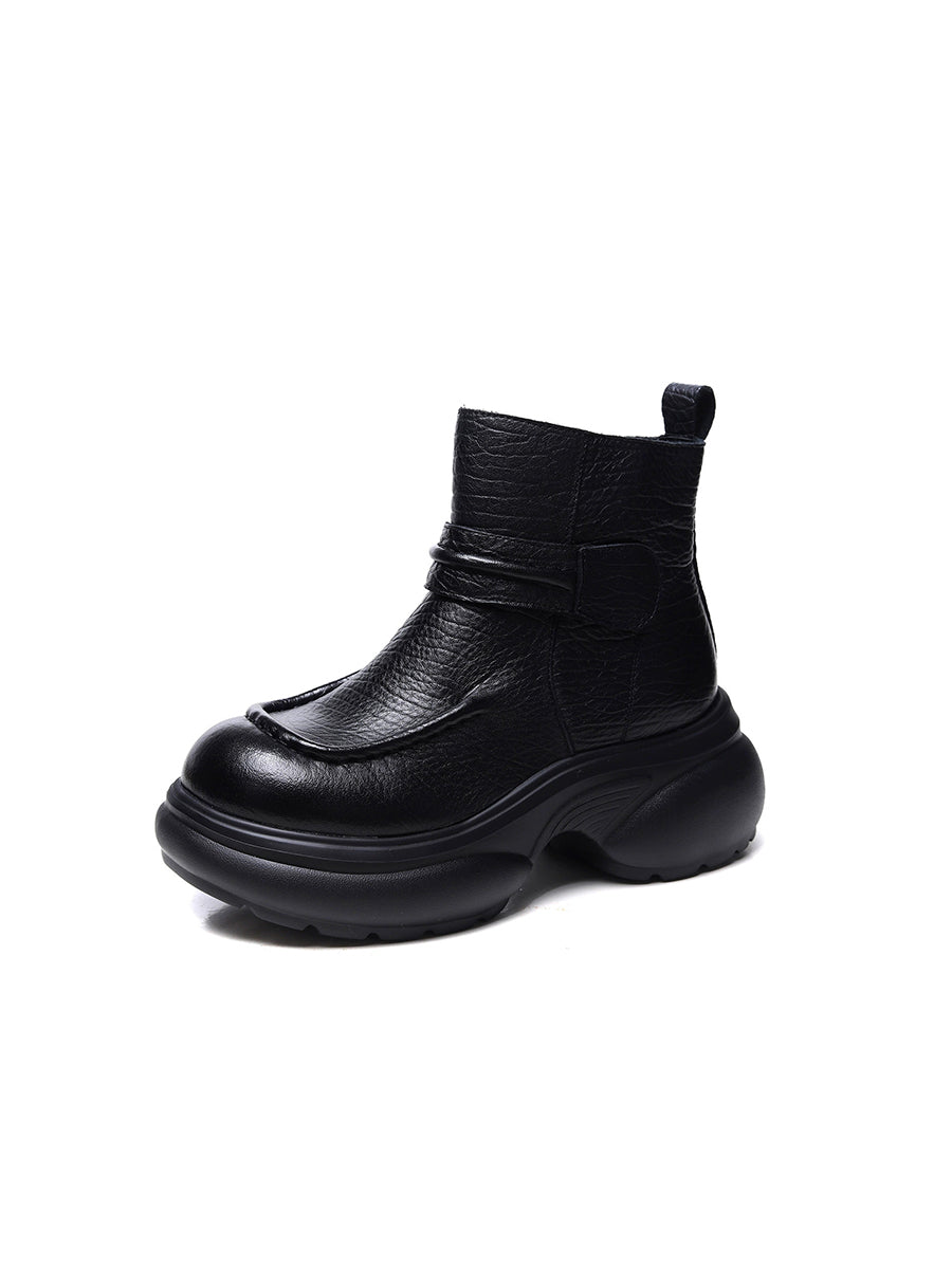 Women Vintage Genuine Leather Platform Height-Boosting Ankle Boots
