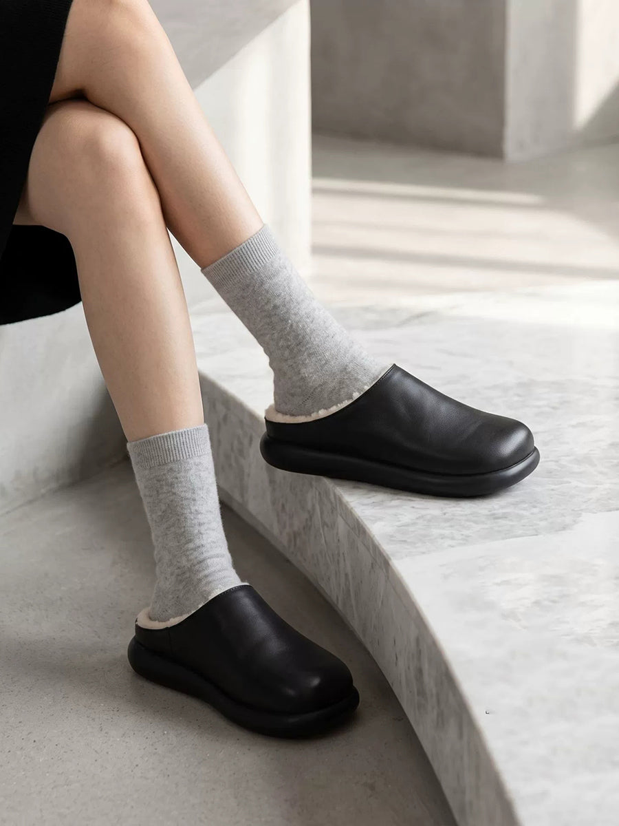 Women Winter Casual Comfort Wool Solid Mules