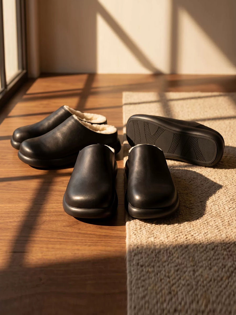 Women Winter Casual Comfort Wool Solid Mules