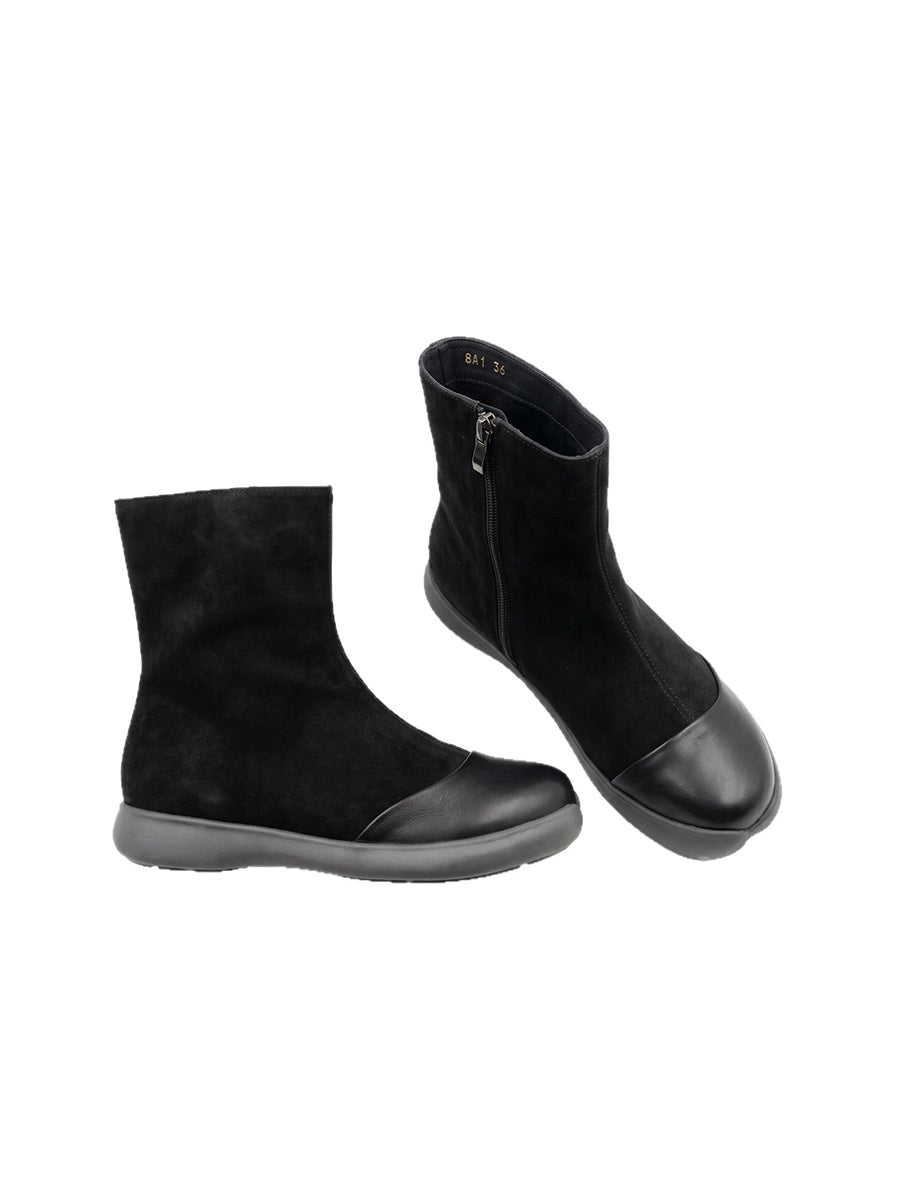 Women Minimalist Top-Grain Leather Spliced Ankle Boots