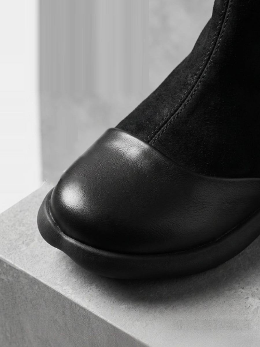 Women Minimalist Top-Grain Leather Spliced Ankle Boots