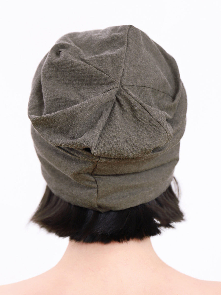 Women Autumn Winter Warm Button Ruched Slouchy Beanie