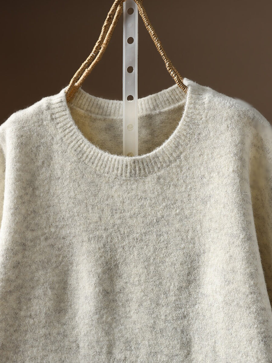 Women Elegant Cozy Wool Blend Loose Knit Sweater Top
