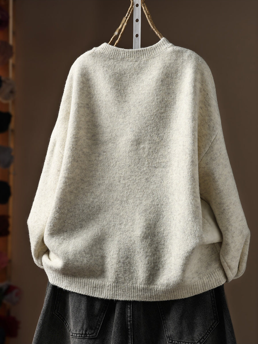 Women Elegant Cozy Wool Blend Loose Knit Sweater Top