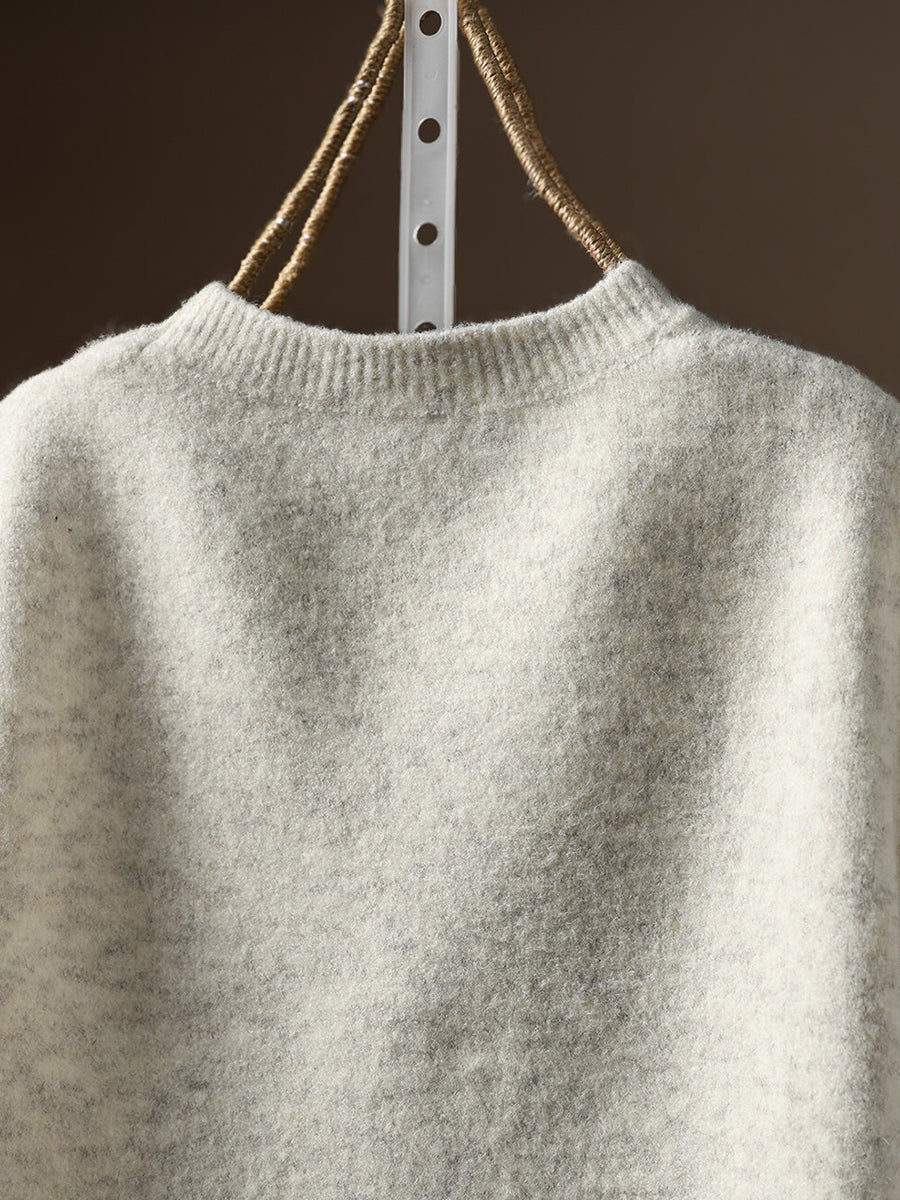 Women Elegant Cozy Wool Blend Loose Knit Sweater Top