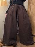Women Casual Houndstooth Linen Warm Padded Wide-Leg Pants